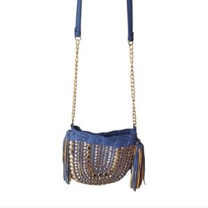 Studded Blue Crossbody Bag Rue21 Faux Leather purse gold chain